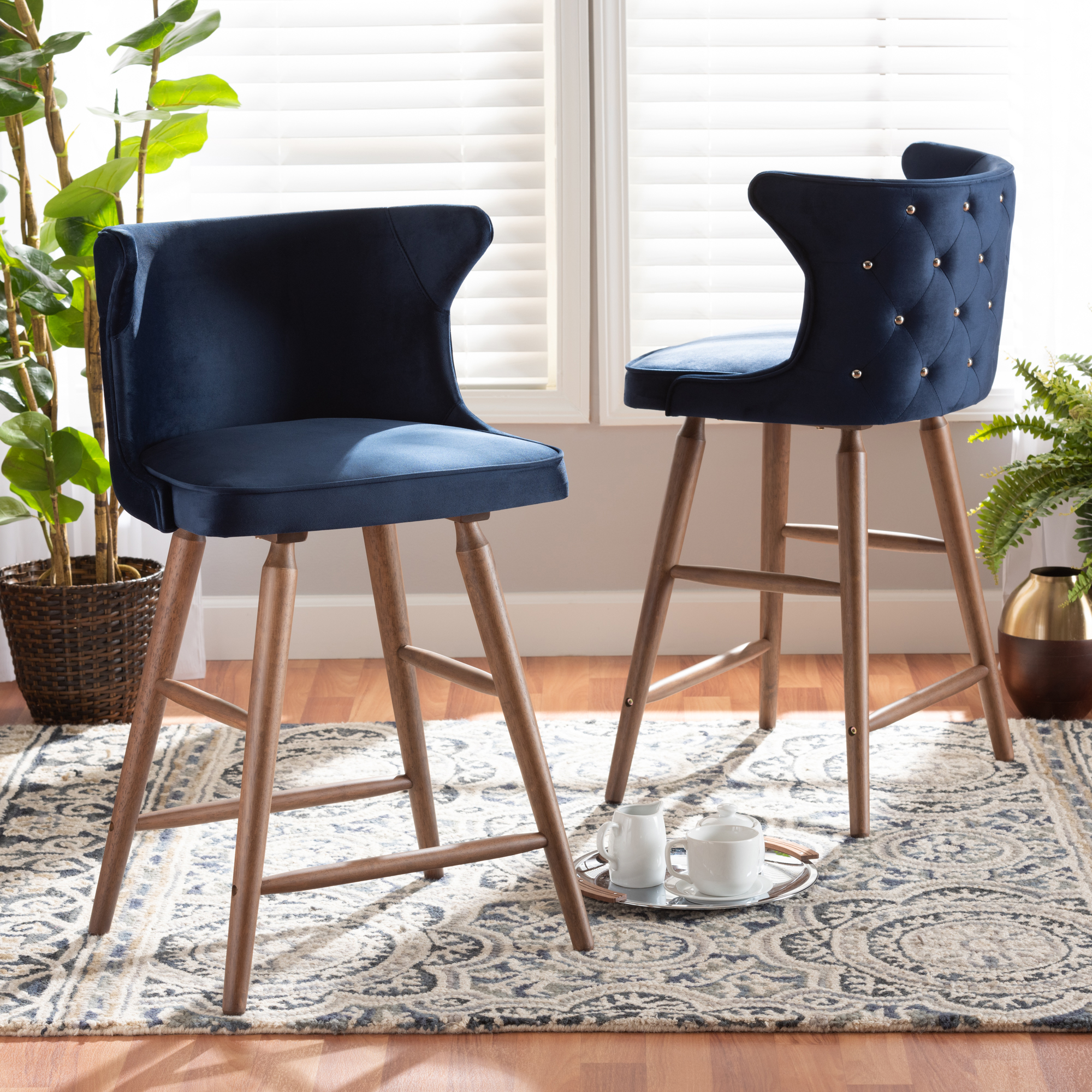 Navy blue counter online height stools